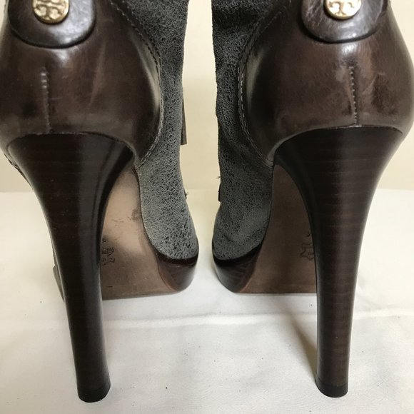 Tory Burch Lawson Platform Stiletto Crackle Suede Lace Up Tie Ankle Boot Sz 8 - Picture 5 of 16